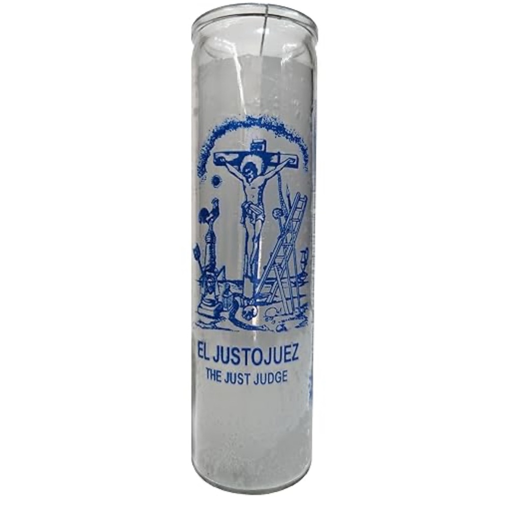 NWT Justice Prayer El Justo Juez Just Judge White Glass Spells Prayers Candle